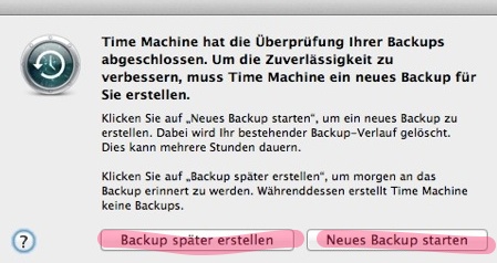 Time Machine hat die Überprüfung Ihrer Backups abgeschlossen