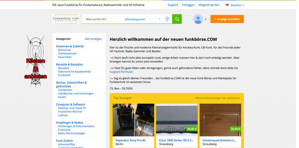 Funkbörse für Funktechnik - Kleinanzeigen für alle Funkfreunde